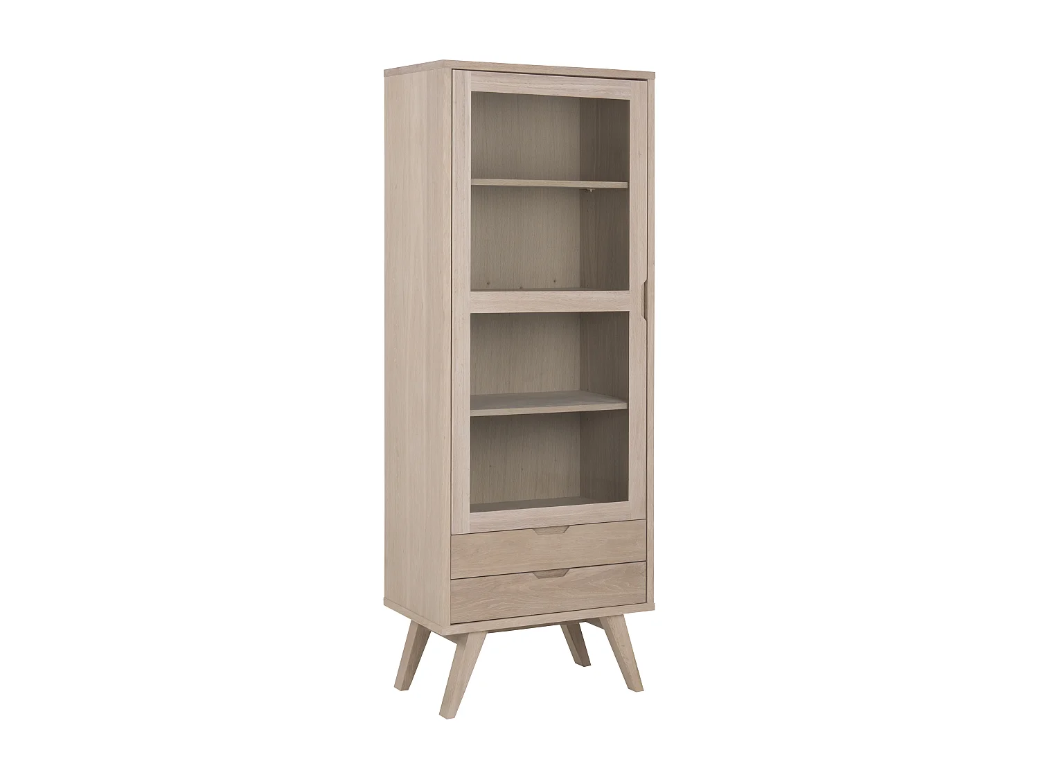 Align vitrinekast hoogte 190 cm, 1 glazen deur, 2 laden, eik.