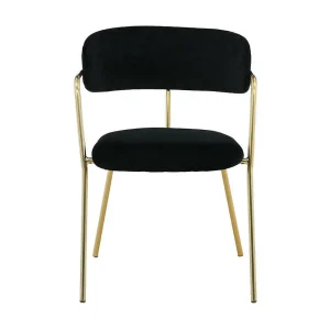 Arrow eetkamerstoel met armleuningen, velours zwart, messing decoratie. Arrow eetkamerstoel met armleuningen, velours zwart, messing decoratie.