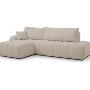 Bank met slaapfunctie en opbergdoos, comfortabele bekleding, stof, decoratieve kussens, linkerzijde, 276x88x176 cm, beige Bank met slaapfunctie en opbergdoos, comfortabele bekleding, stof, decoratieve kussens, linkerzijde, 276x88x176 cm, beige