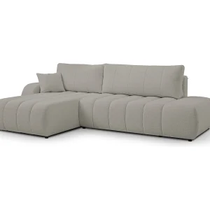 Bank met slaapfunctie en opbergdoos, comfortabele bekleding, stof, decoratieve kussens, linkerzijde, 276x88x176 cm, lichtgrijs