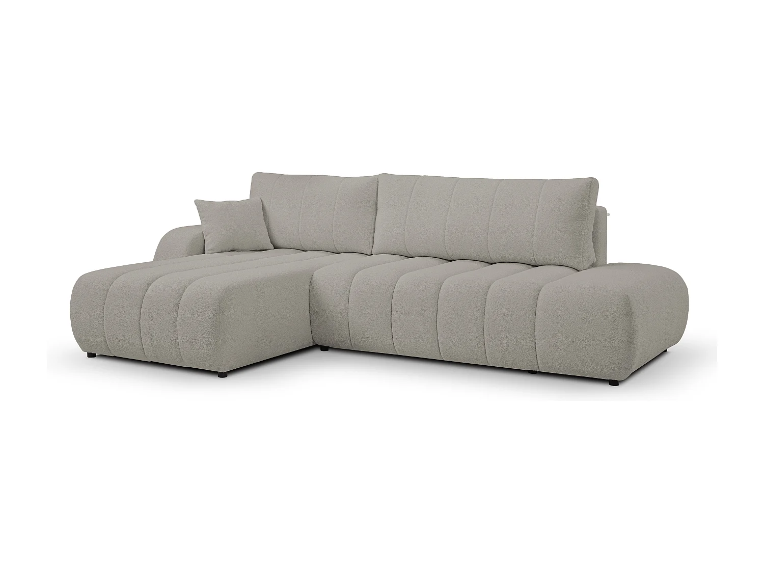 Bank met slaapfunctie en opbergdoos, comfortabele bekleding, stof, decoratieve kussens, linkerzijde, 276x88x176 cm, lichtgrijs