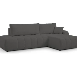 Bank met slaapfunctie en opbergdoos, comfortabele bekleding, stof, decoratieve kussens, rechterzijde, 276x88x176 cm, donkergrijs