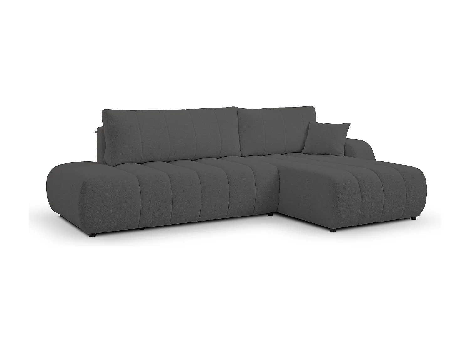 Bank met slaapfunctie en opbergdoos, comfortabele bekleding, stof, decoratieve kussens, rechterzijde, 276x88x176 cm, donkergrijs