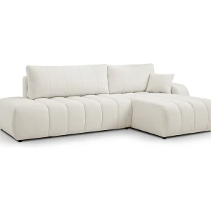Bank met slaapfunctie en opbergdoos, comfortabele bekleding, stof, decoratieve kussens, rechterzijde, 276x88x176 cm, wit