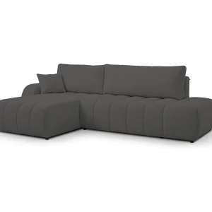Bank met slaapfunctie en opbergdoos, comfortabele bekleding, stof, decoratieve kussens, linkerzijde, 276x88x176 cm, donkergrijs