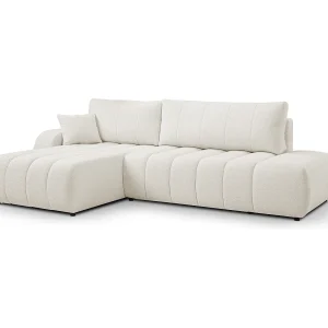Bank met slaapfunctie en opbergdoos, comfortabele bekleding, stof, decoratieve kussens, linkerzijde, 276x88x176 cm, wit