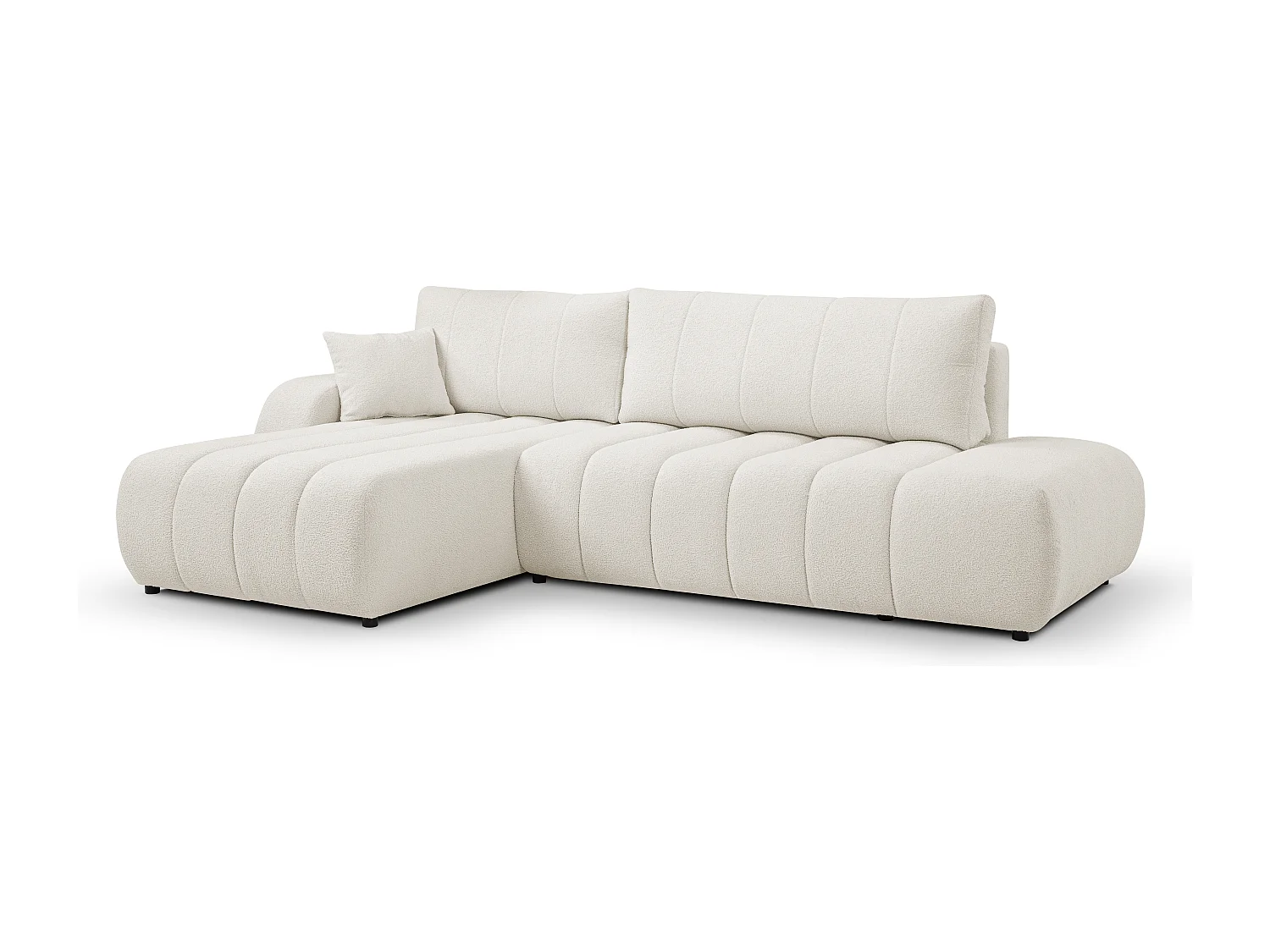 Bank met slaapfunctie en opbergdoos, comfortabele bekleding, stof, decoratieve kussens, linkerzijde, 276x88x176 cm, wit