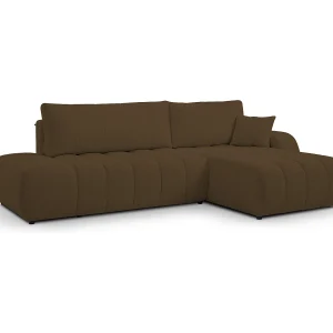 Bank met slaapfunctie en opbergdoos, comfortabele bekleding, stof, decoratieve kussens, rechterzijde, 276x88x176 cm, bruin