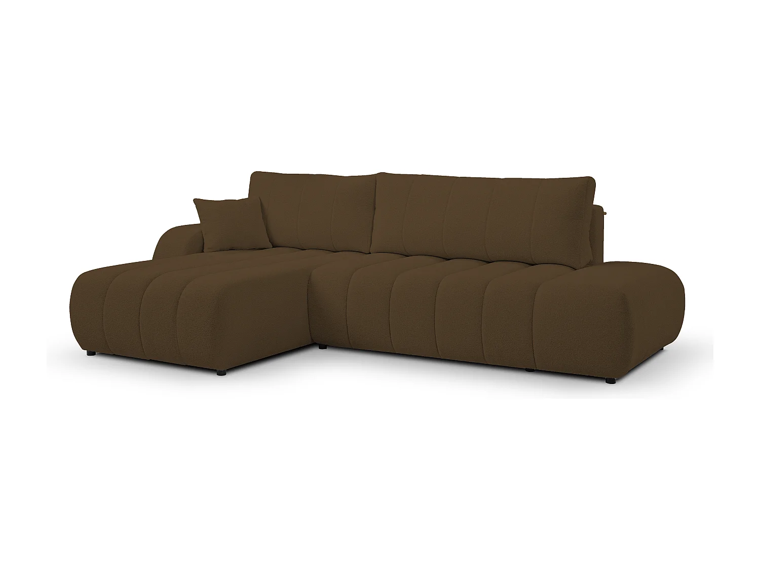 Bank met slaapfunctie en opbergdoos, comfortabele bekleding, stof, decoratieve kussens, linkerzijde, 276x88x176 cm, bruin