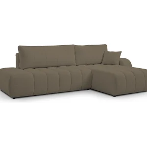 Bank met slaapfunctie en opbergdoos, comfortabele bekleding, stof, decoratieve kussens, rechterzijde, 276x88x176 cm, lichtbruin