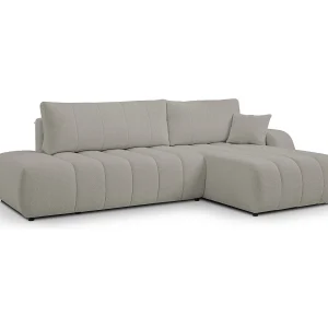 Bank met slaapfunctie en opbergdoos, comfortabele bekleding, stof, decoratieve kussens, rechterzijde, 276x88x176 cm, lichtgrijs