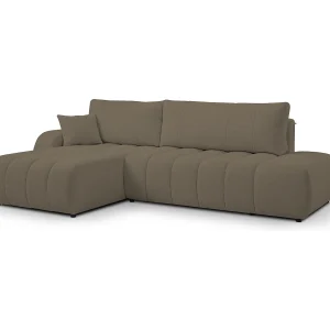 Bank met slaapfunctie en opbergdoos, comfortabele bekleding, stof, decoratieve kussens, linkerzijde, 276x88x176 cm, lichtbruin