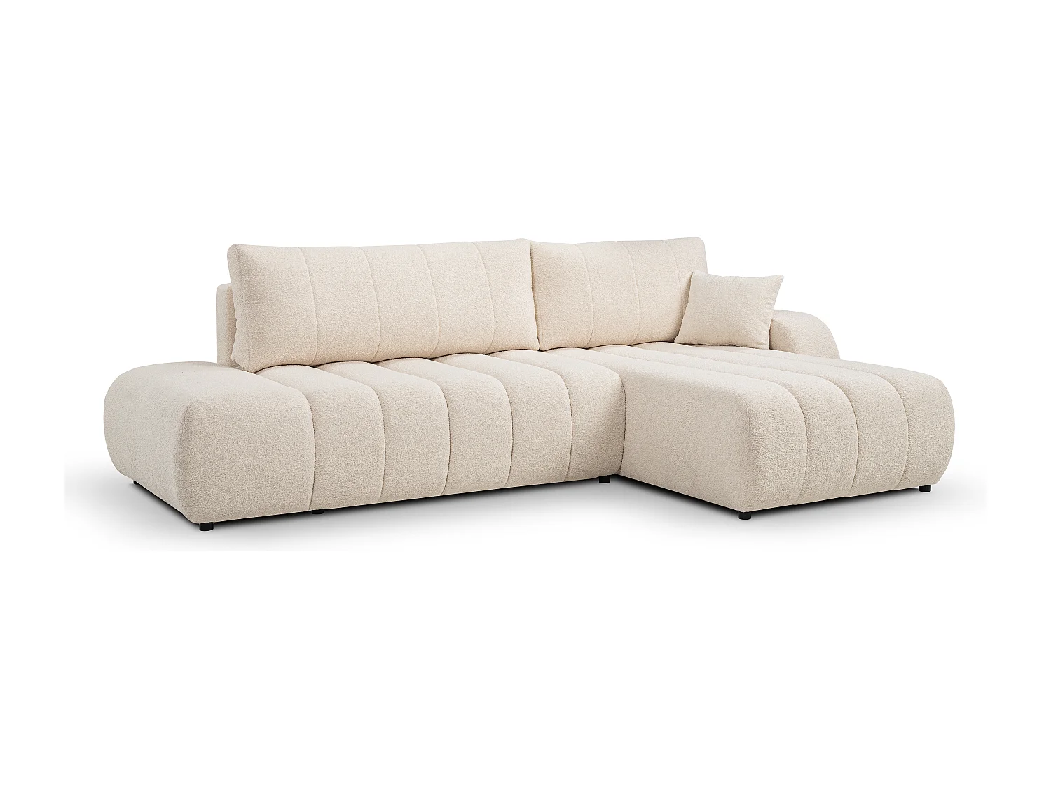 Bank met slaapfunctie en opbergdoos, comfortabele bekleding, stof, decoratieve kussens, rechterzijde, 276x88x176 cm, crème