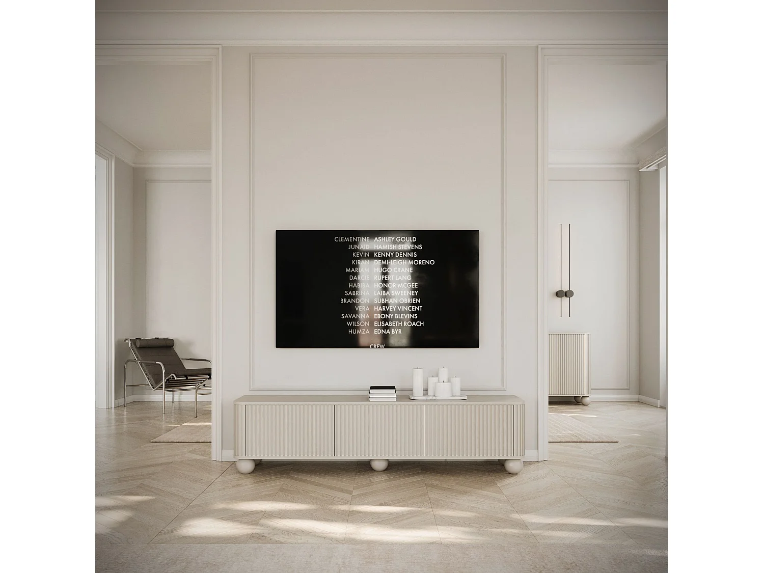 3-deurs tv-meubel op bolpoten - 163 cm - greige - ARVELLO