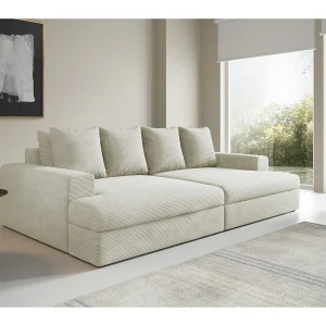4-zits rechte bank met diep zitcomfort in geribde fluweel CALDO Beige 4-zits rechte bank met diep zitcomfort in geribde fluweel CALDO Beige
