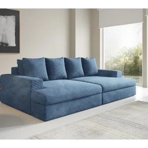 4-zits rechte bank met diep zitcomfort in geribde fluweel CALDO Blauw 4-zits rechte bank met diep zitcomfort in geribde fluweel CALDO Blauw