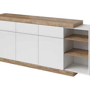 Azior Wit en Hout 3-deurs dressoir met 3 laden Azior Wit en Hout 3-deurs dressoir met 3 laden