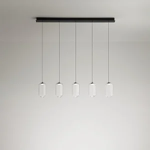 5-lichts LED-hanglamp in matzwart aluminium en metaal, modern lineair ontwerp, 25W, 3000K, aangenaam warm licht – Perenz 5-lichts LED-hanglamp in matzwart aluminium en metaal, modern lineair ontwerp, 25W, 3000K, aangenaam warm licht – Perenz