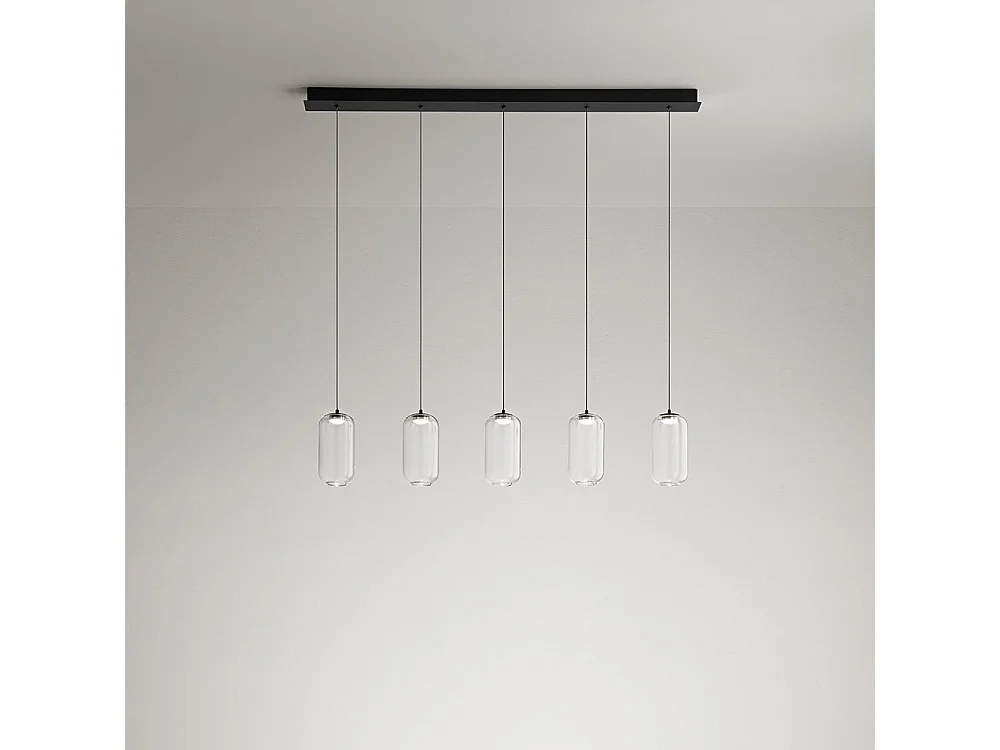 5-lichts LED-hanglamp in matzwart aluminium en metaal, modern lineair ontwerp, 25W, 3000K, aangenaam warm licht - Perenz