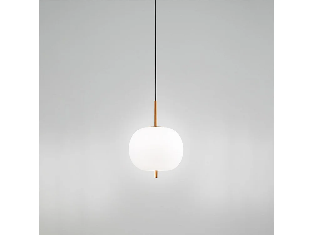 18W LED-hanglamp, geborsteld goudkleurige afwerking en witte glazen diffuser, diameter 30 cm, warm licht 3000K, modern design - Perenz