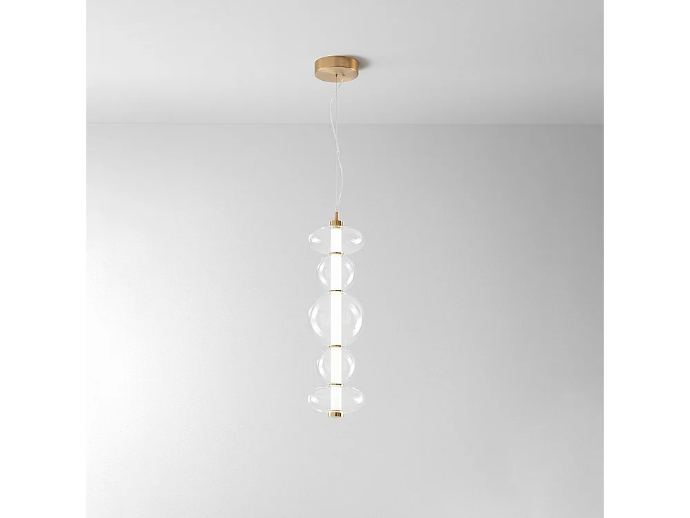 5-lichts LED-hanglamp met helder glazen frame, gepolijst messing frame, 38W 3040lm, modern interieurdesign, 78cm - Perenz