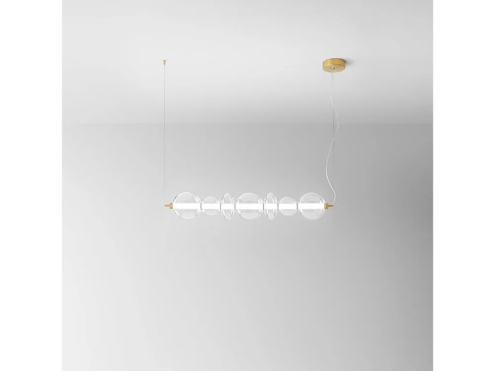 7-lichts LED-hanglamp met helder glazen frame, gepolijst messing frame, 50W 4250lm, modern interieurdesign, 117,5 cm - Perenz