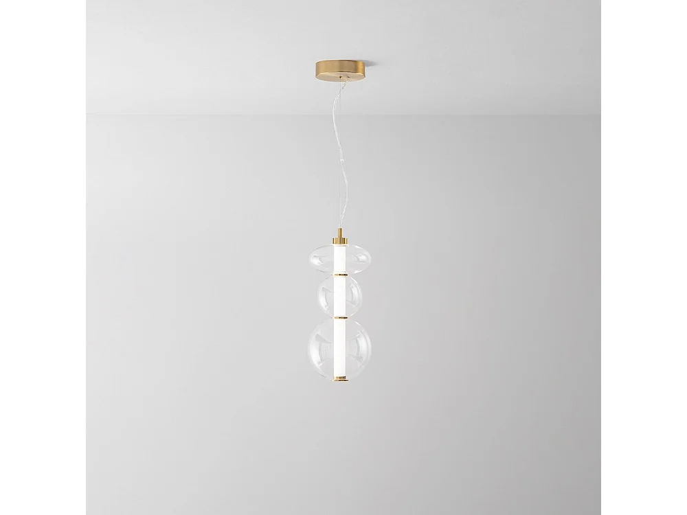 3-lichts LED-hanglamp met helder glazen frame, gepolijst messing frame, 24W 1920lm, modern interieurdesign, 50,5 cm - Perenz