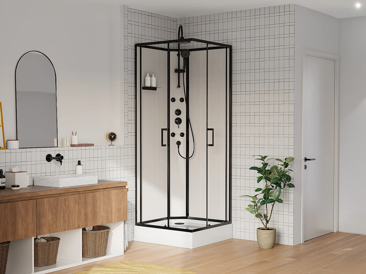Douchecabine met massagefunctie van bamboevezel - Zwart - L80 x B80 x H225 cm - ARDALI