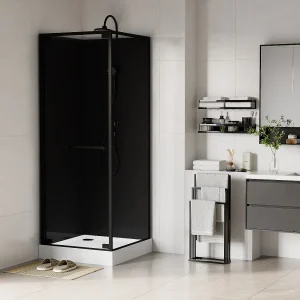 Vierkante douchecabine – Aanpasbare hoogte – Zwart – L80 x B80 x H213/232 cm – BADONI Vierkante douchecabine – Aanpasbare hoogte – Zwart – L80 x B80 x H213/232 cm – BADONI