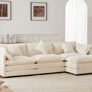 3-zits chenille hoekbank – met modulaire voetenbank – Beige 3-zits chenille hoekbank – met modulaire voetenbank – Beige