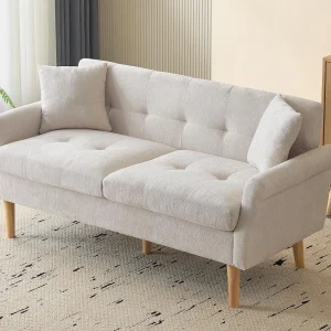 2-zits chenille gestoffeerde bank – 162x74x77 cm – Beige