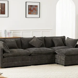 3-zits chenille hoekbank – met modulaire voetenbank – Grijs 3-zits chenille hoekbank – met modulaire voetenbank – Grijs