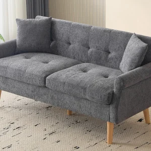 2-zits chenille gestoffeerde bank – 162x74x77 cm – Grijs
