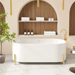 Wit ovaal vrijstaand bad met goudkleurige poten – 230 liter – 160 x 73,5 x 59 cm – ALONSA Wit ovaal vrijstaand bad met goudkleurige poten – 230 liter – 160 x 73,5 x 59 cm – ALONSA