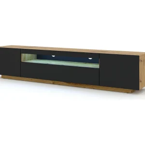 Aurus Zwart en Hout 3-deurs LED TV wandmeubel, 200 cm Aurus Zwart en Hout 3-deurs LED TV wandmeubel, 200 cm