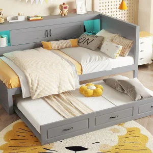 90x200cm daybed met LED en stopcontacten – met een 90x190cm uitschuifbed – Grijs 90x200cm daybed met LED en stopcontacten – met een 90x190cm uitschuifbed – Grijs