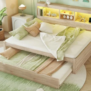 140x200cm slaapbank met een 90x190cm uitschuifbed – nachtkastje met opbergruimte, LED en stopcontacten – Natruel 140x200cm slaapbank met een 90x190cm uitschuifbed – nachtkastje met opbergruimte, LED en stopcontacten – Natruel