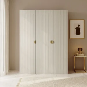 3-deurs kledingkast met lange roede en 7 legplanken – 150 cm – greige – MOONIR 3-deurs kledingkast met lange roede en 7 legplanken – 150 cm – greige – MOONIR