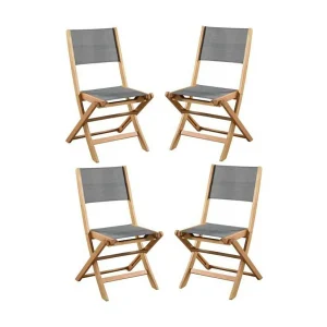 4 tuinstoelen in acaciahout met textiel zitting – 50 x 57 x 90 cm – Grijs 4 tuinstoelen in acaciahout met textiel zitting – 50 x 57 x 90 cm – Grijs