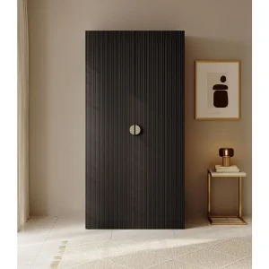 2-deurs kledingkast met roede en planken – 100 cm – zwart – MOONIR 2-deurs kledingkast met roede en planken – 100 cm – zwart – MOONIR