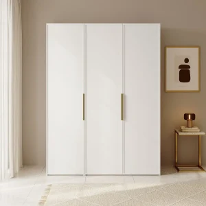 3-deurs kledingkast met lange roede en 7 legplanken – 150 cm – wit – FRAME 3-deurs kledingkast met lange roede en 7 legplanken – 150 cm – wit – FRAME