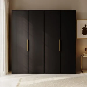 4-deurs kledingkast met 2 roedes en planken – 200 cm – zwart – FRAME 4-deurs kledingkast met 2 roedes en planken – 200 cm – zwart – FRAME