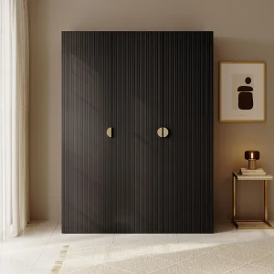 3-deurs kledingkast met lange roede en lades – 150 cm – zwart – MOONIR 3-deurs kledingkast met lange roede en lades – 150 cm – zwart – MOONIR