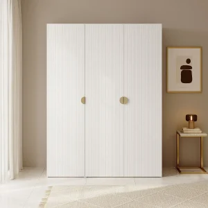 3-deurs kledingkast met kledingroede en planken – 150 cm – wit – MOONIR 3-deurs kledingkast met kledingroede en planken – 150 cm – wit – MOONIR
