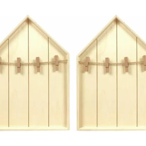 2 houten huisplanken met wasknijpers 19 x 28 cm 2 houten huisplanken met wasknijpers 19 x 28 cm