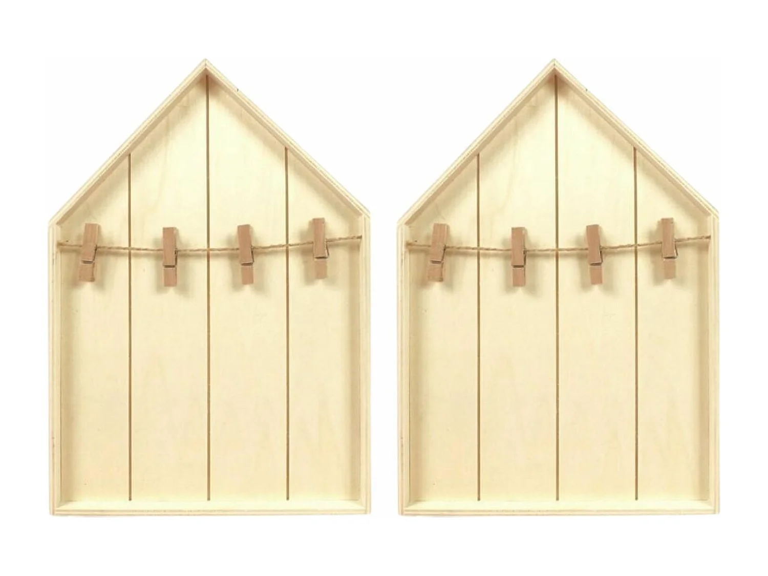 2 houten huisplanken met wasknijpers 19 x 28 cm