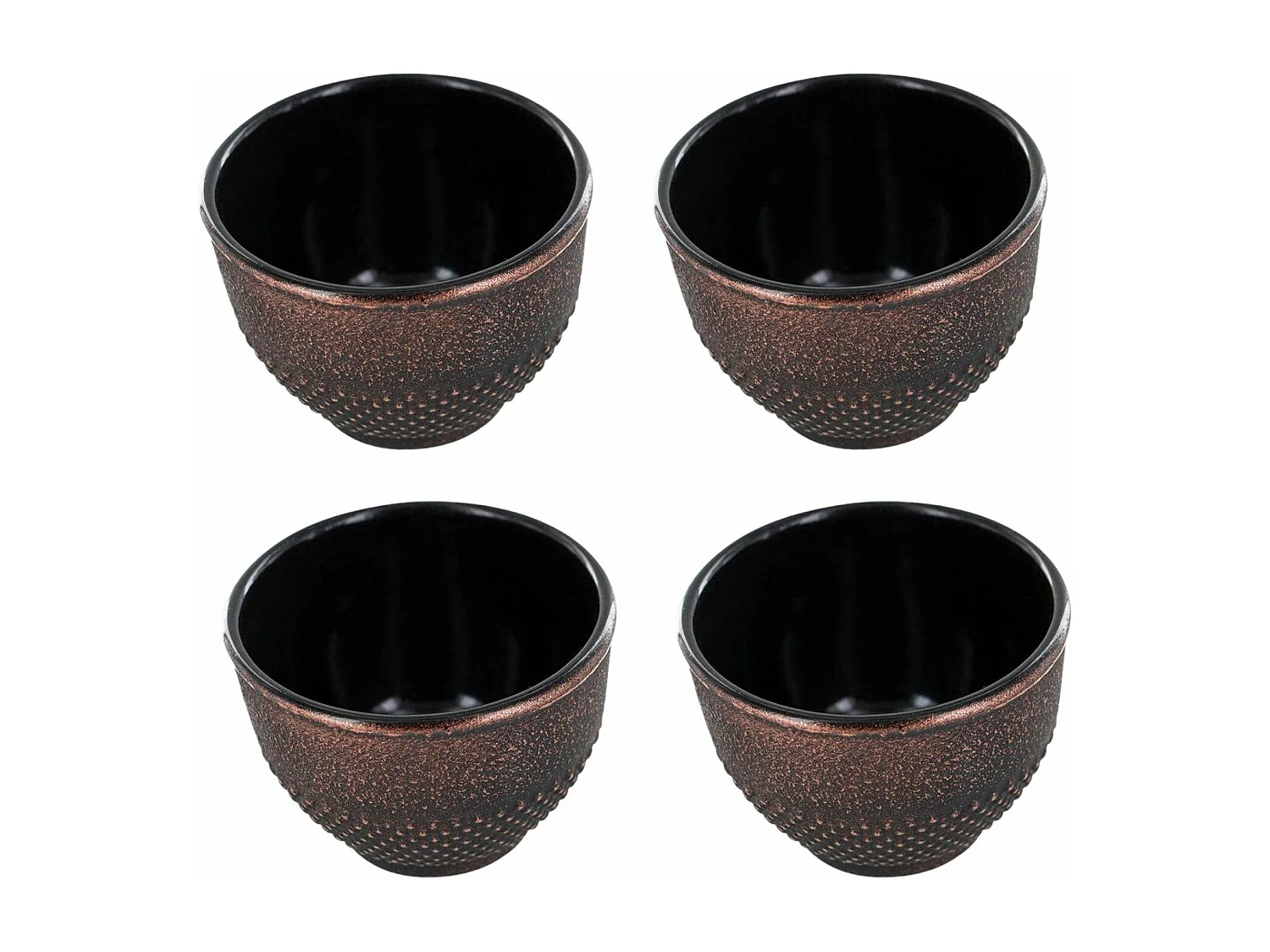 4 zwarte en bronzen gietijzeren bekers 0,15 L