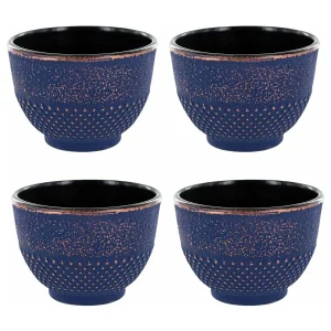 4 blauw en brons gietijzeren bekers 0,15 L 4 blauw en brons gietijzeren bekers 0,15 L