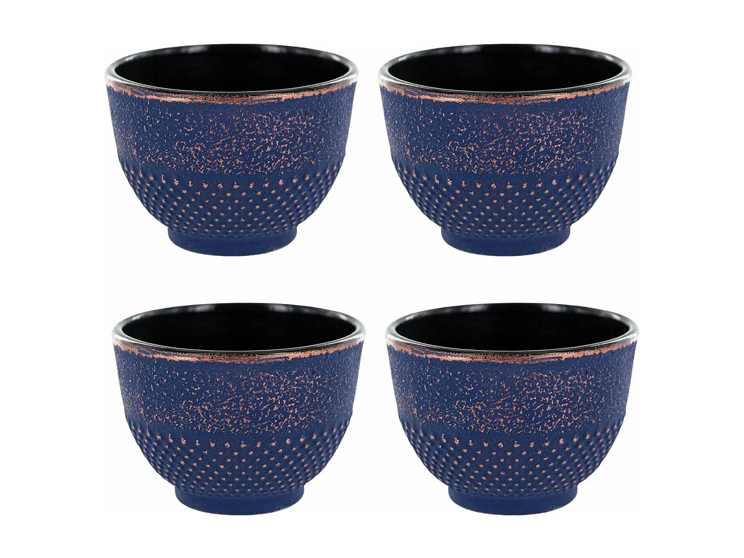 4 blauw en brons gietijzeren bekers 0,15 L