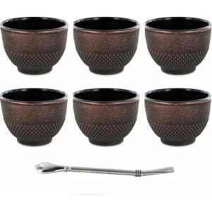 6 zwarte en bronzen gietijzeren bekers 15 cl + roestvrijstalen rietje met filter 6 zwarte en bronzen gietijzeren bekers 15 cl + roestvrijstalen rietje met filter